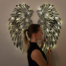 Charger l&#39;image dans la galerie, Ailes d&#39;ange noir Art des ailes en métal Murale avec lumières LED
