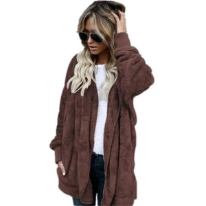 Manteau moelleux à capuche d'hiver pour femme - ciaovie