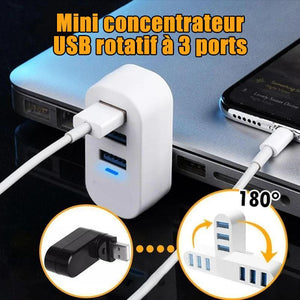 Mini Concentrateur USB Rotatif à 3 Ports