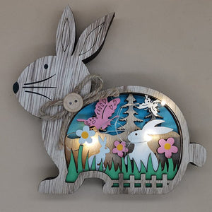 Décoration de Pâques lapin en bois avec lumière LED