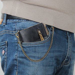 Portefeuille RFID pour homme avec chaîne, porte-cartes rétro à deux volets